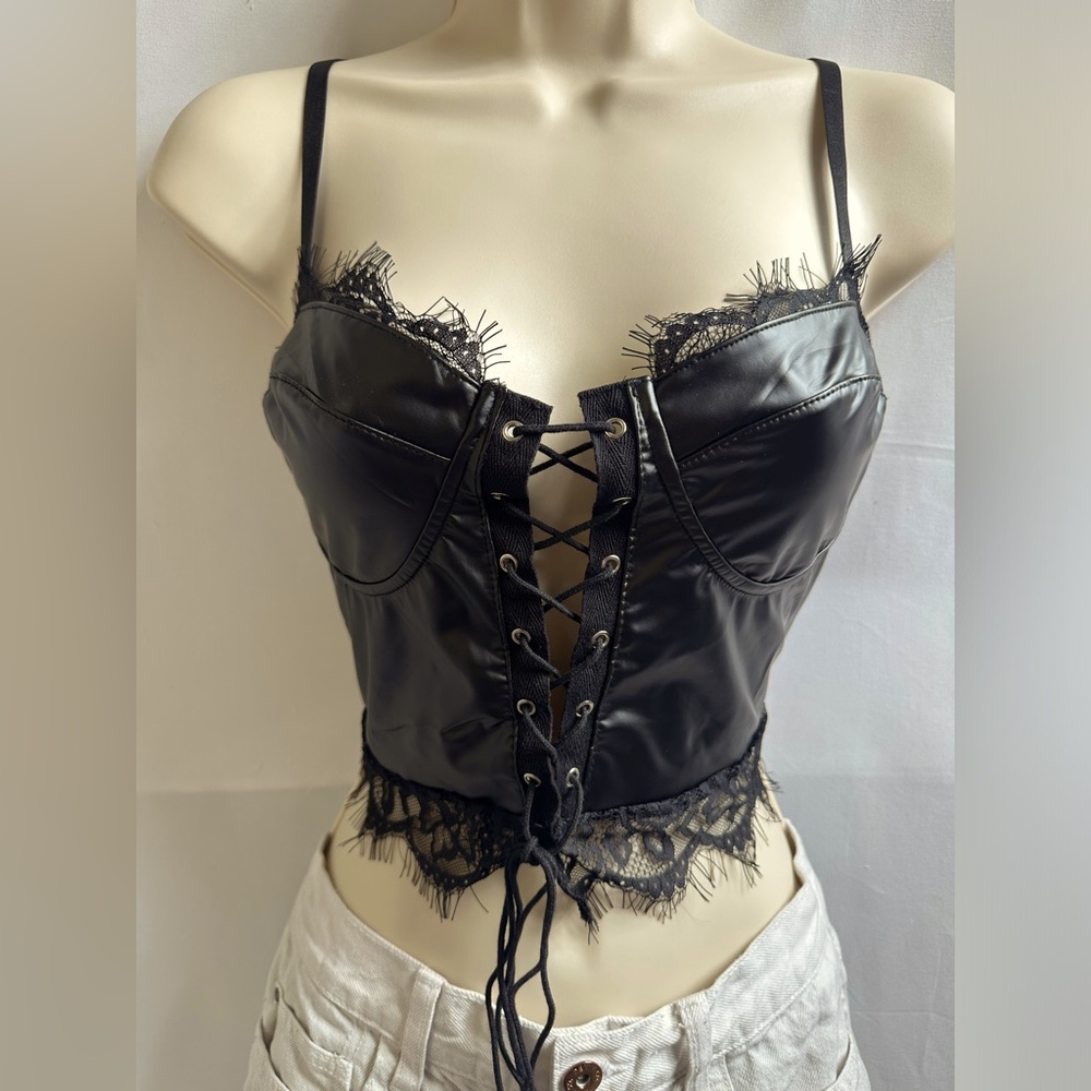 Black pleather corset-like top